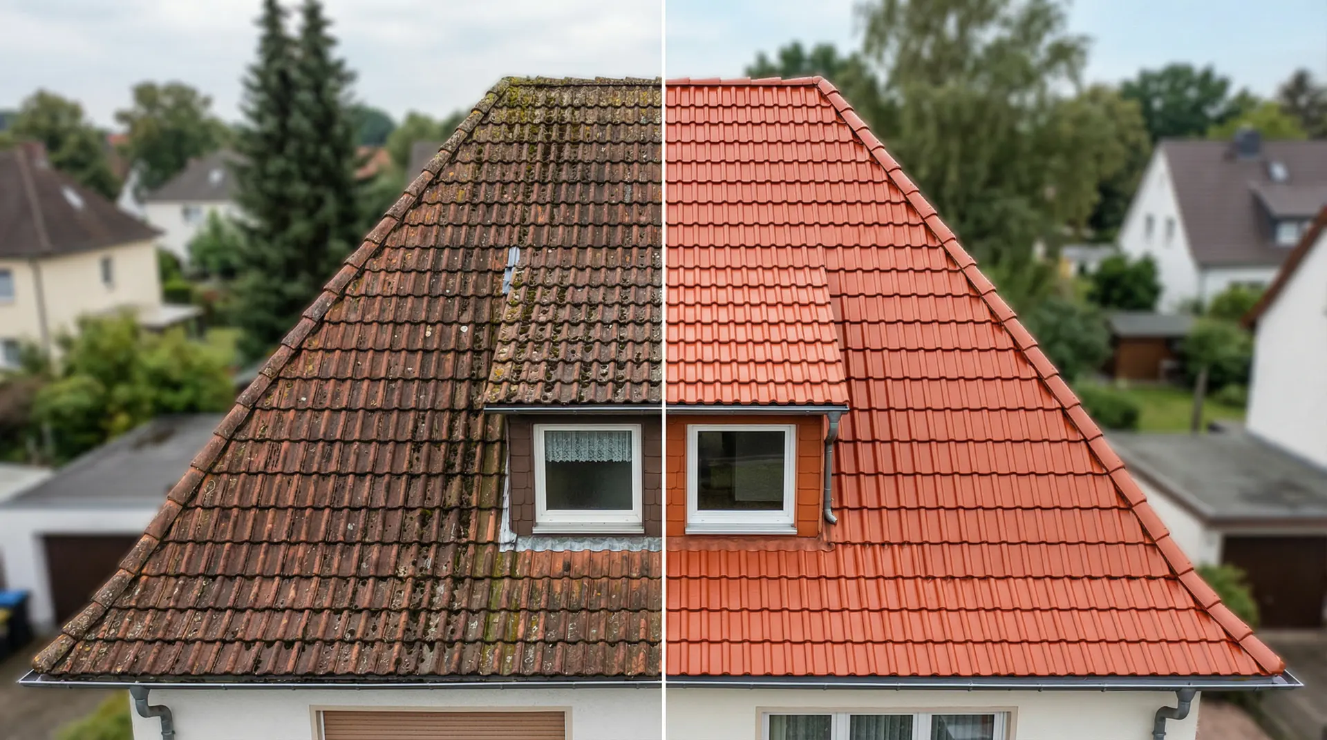 Vorher-Nachher Dachbeschichtung Mahlsdorf Berlin
